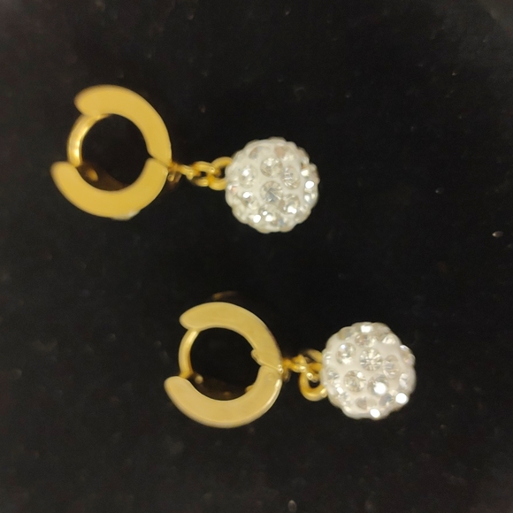 Disco Ball Titanium Globe Dangling earrings with Cubic Zirconia in Gold tone - Picture 4 of 5
